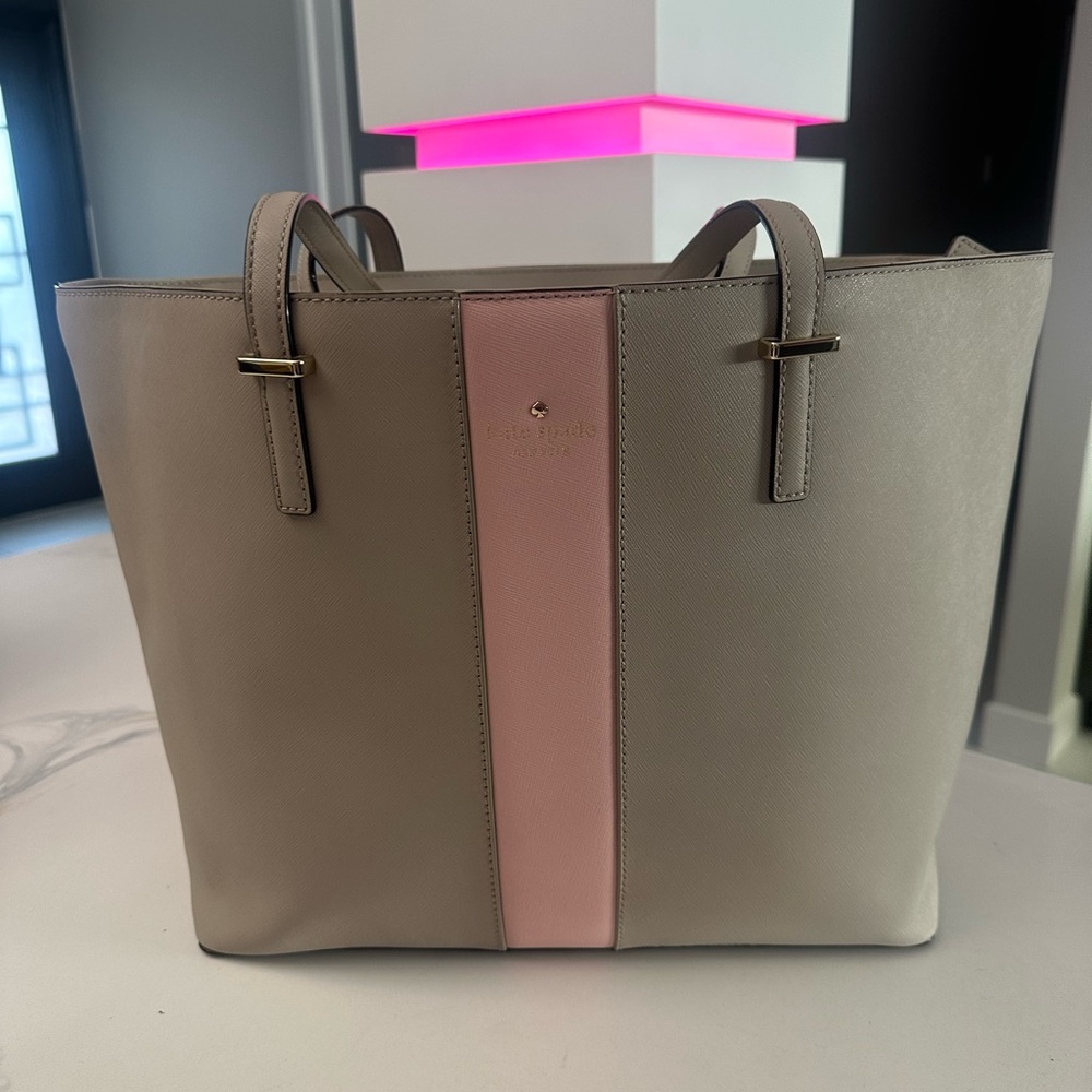 Kate Spade cedar street racing stripe Pink Tote Bag nwot
